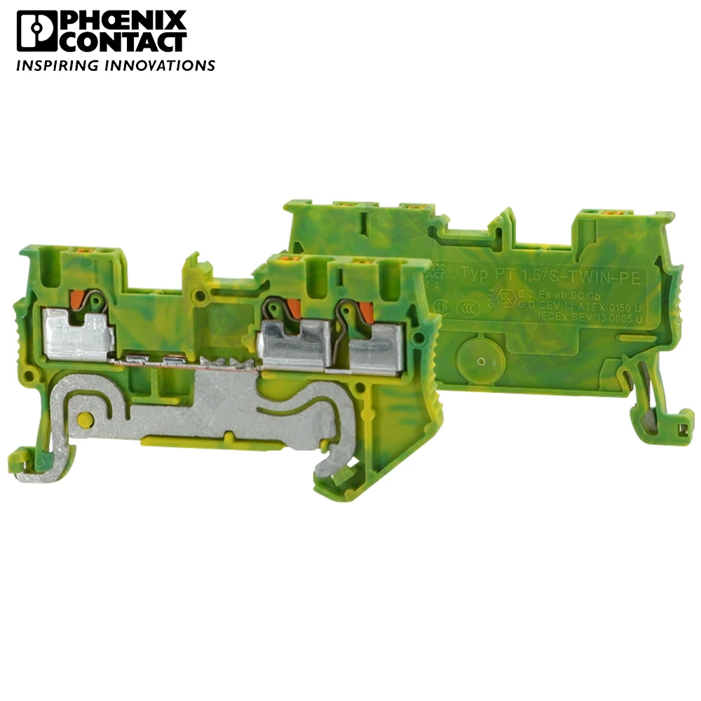 Phoenix Contact Push-in Desing Spring Type Din Rail Screwless Ground Terminal Blocks PT1.5/S-TWIN-PE 3208171 1.5 Wire Electrical