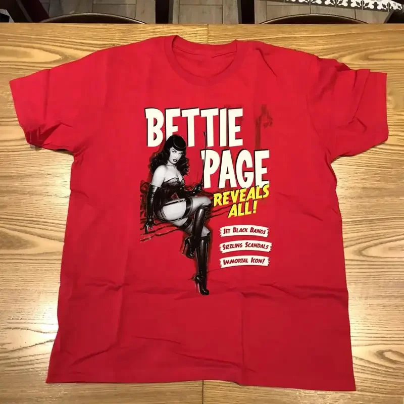 New Bettie Page Reveals All One Sided T Shirt Cotton Red Al581