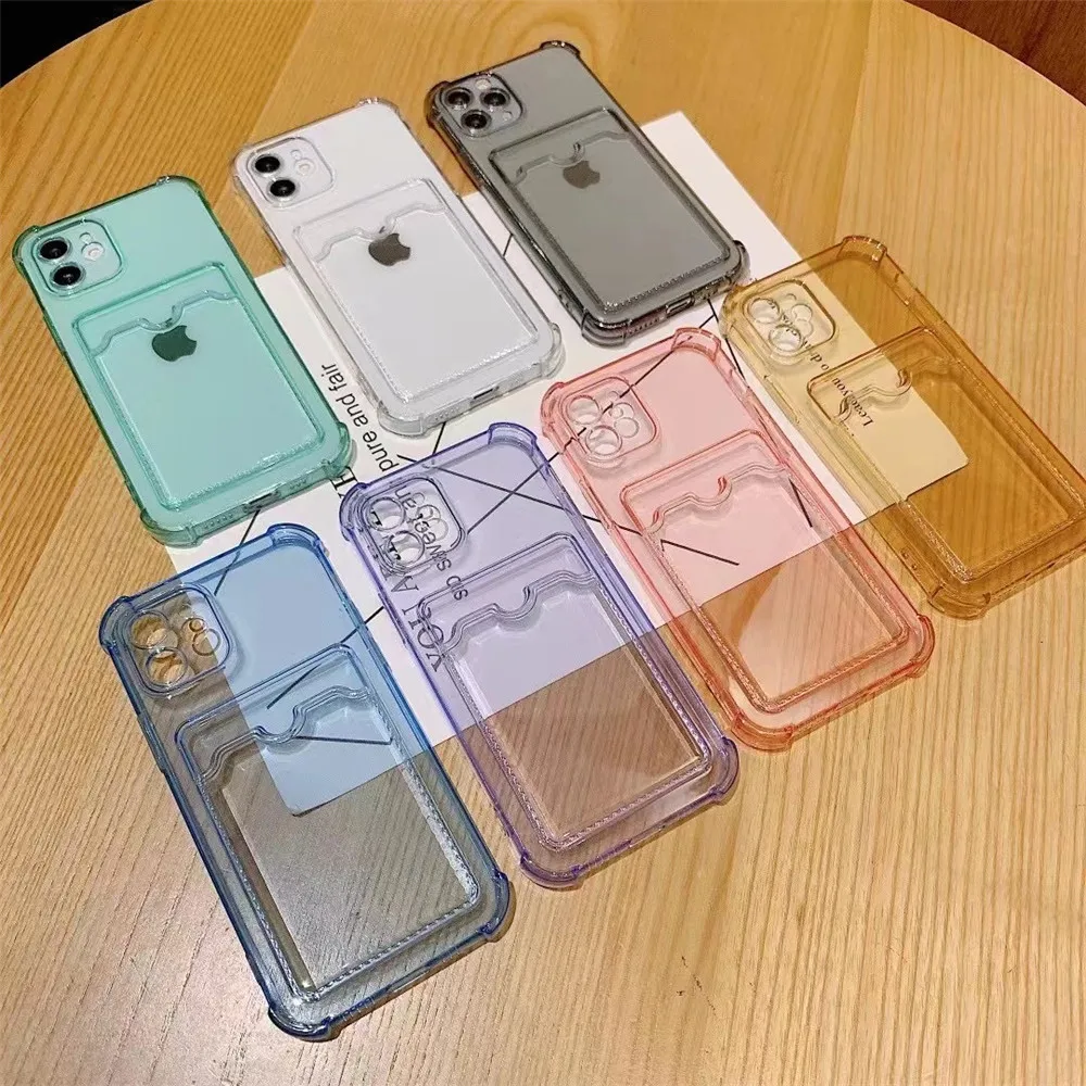 100pcs Transparent Shockproof Phone Case for iPhone 14 13 12 11 Pro Max X XS XR SE 7 8 Plus Coque Card Slots Soft TPU Back Cover