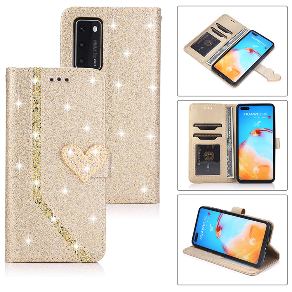 جراب محفظة من الجلد اللامع لهاتف هاواوي ، واقي غطاء الوجه ، P40 ، P30 لايت ، P20 Pro ، mate 10 ، mate 20 Pro