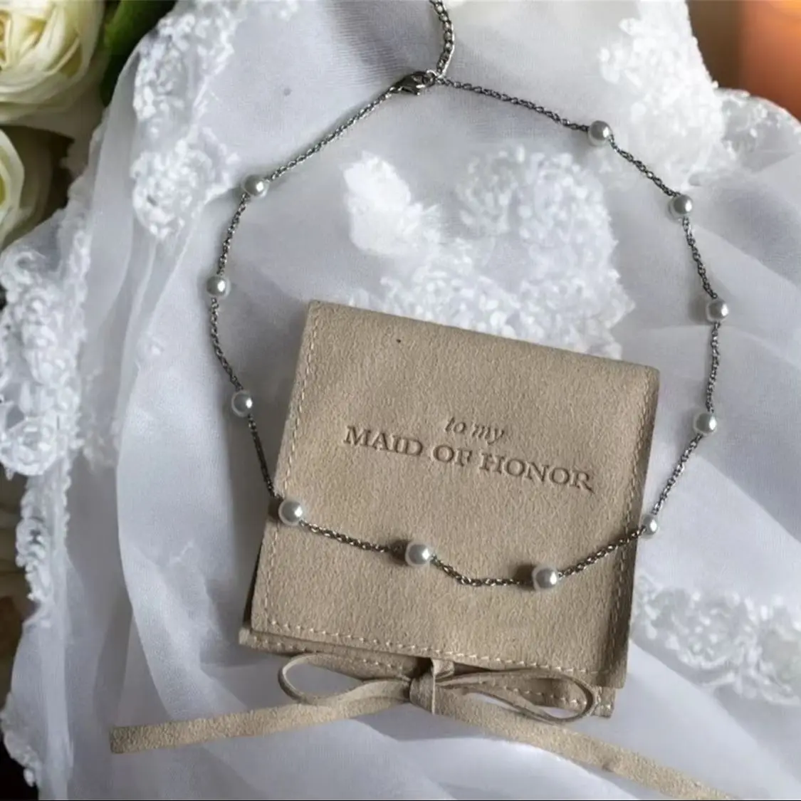 Matron of Honor Necklace 18k Maid of Honor Pearl Necklace Gift in Jewelry Pouch, Personalized Bridal Gift Pearl Necklace Bridesm