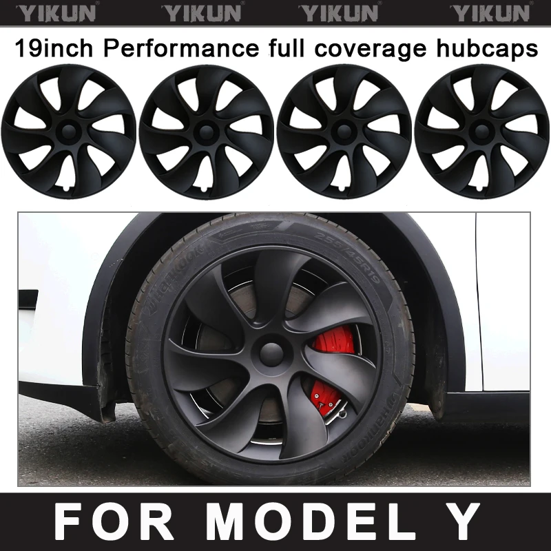 4PCS Hub Cap for Tesla Model Y 19-Inch Performance Replacement Wheel Cap Automobile Hubcap Full Rim Cover Accessories 2018-2024