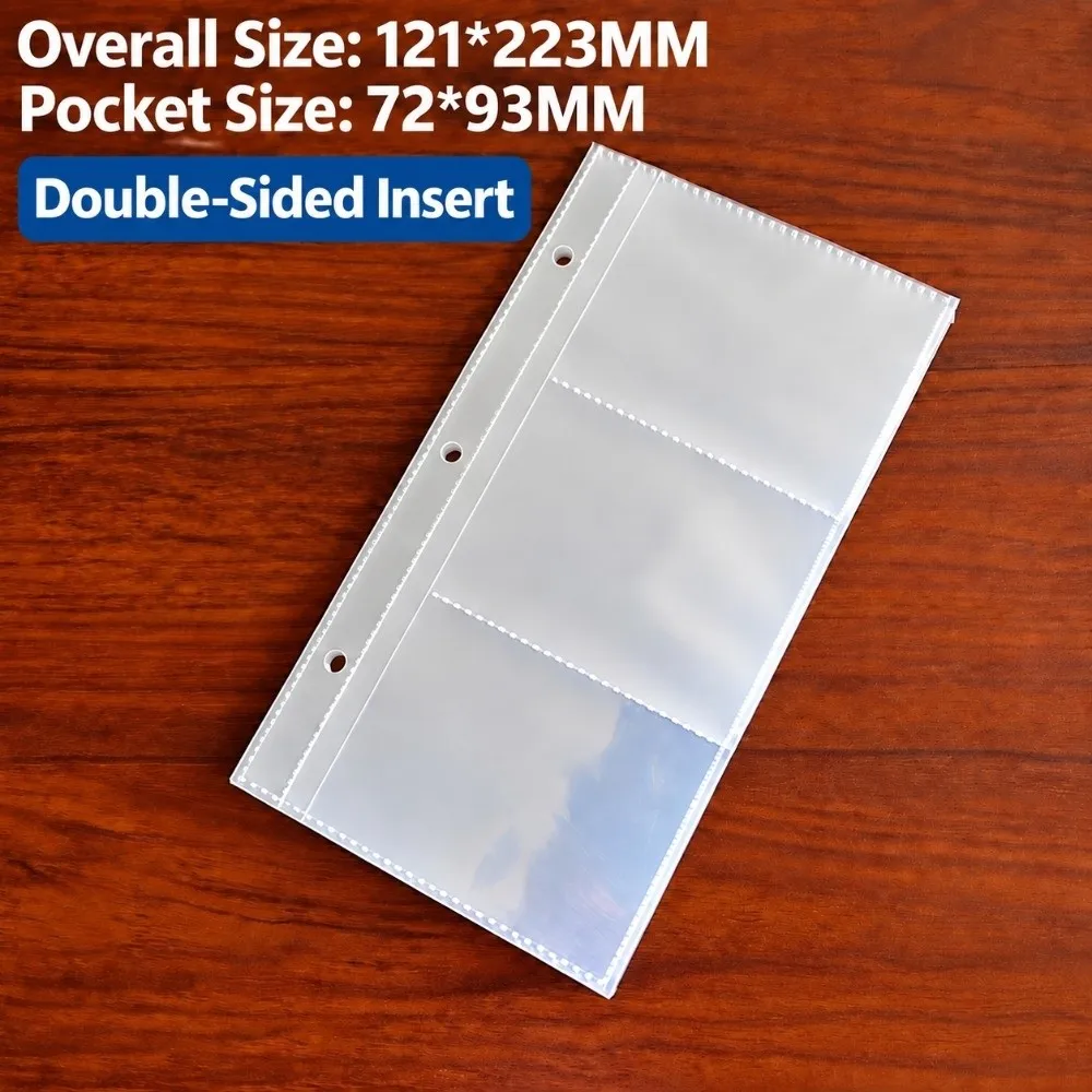 Reusable A6 Card Sleeves Double Sided Transparent Photo Pocket 3 Holes Binder Insert Fans Collecting
