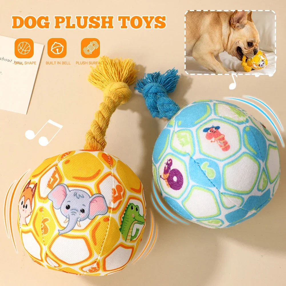 Dog Interactive Tug Ball Toy for Aggressive Chewers Training Decompress Bite Resistant Plush Handle Dog Toys Bells Pet Supplies