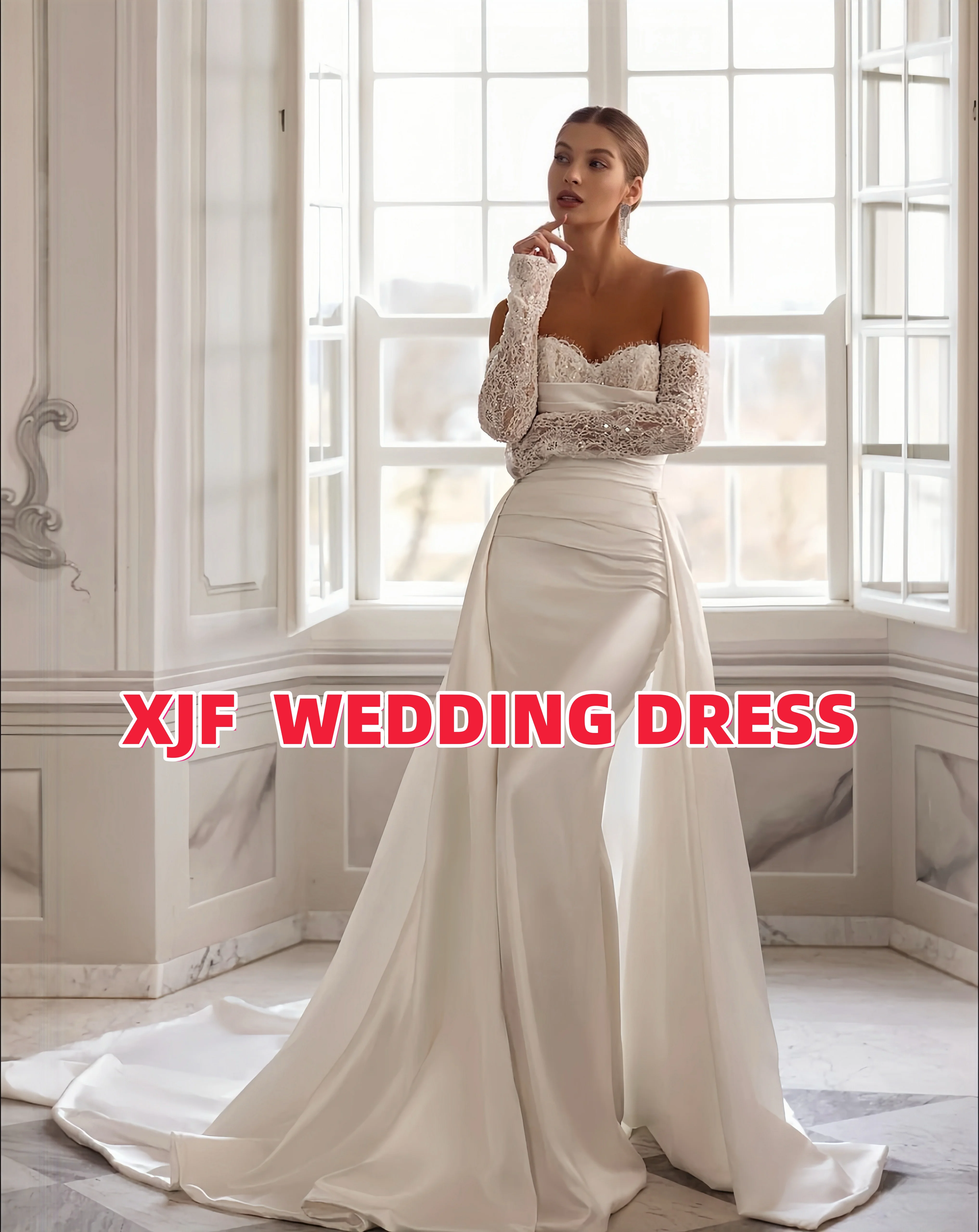 

Customized Elegant wedding dress Sweet collar Long sleeve Mermaid detachable tail robe de mariee wedding dress vestidos de novia