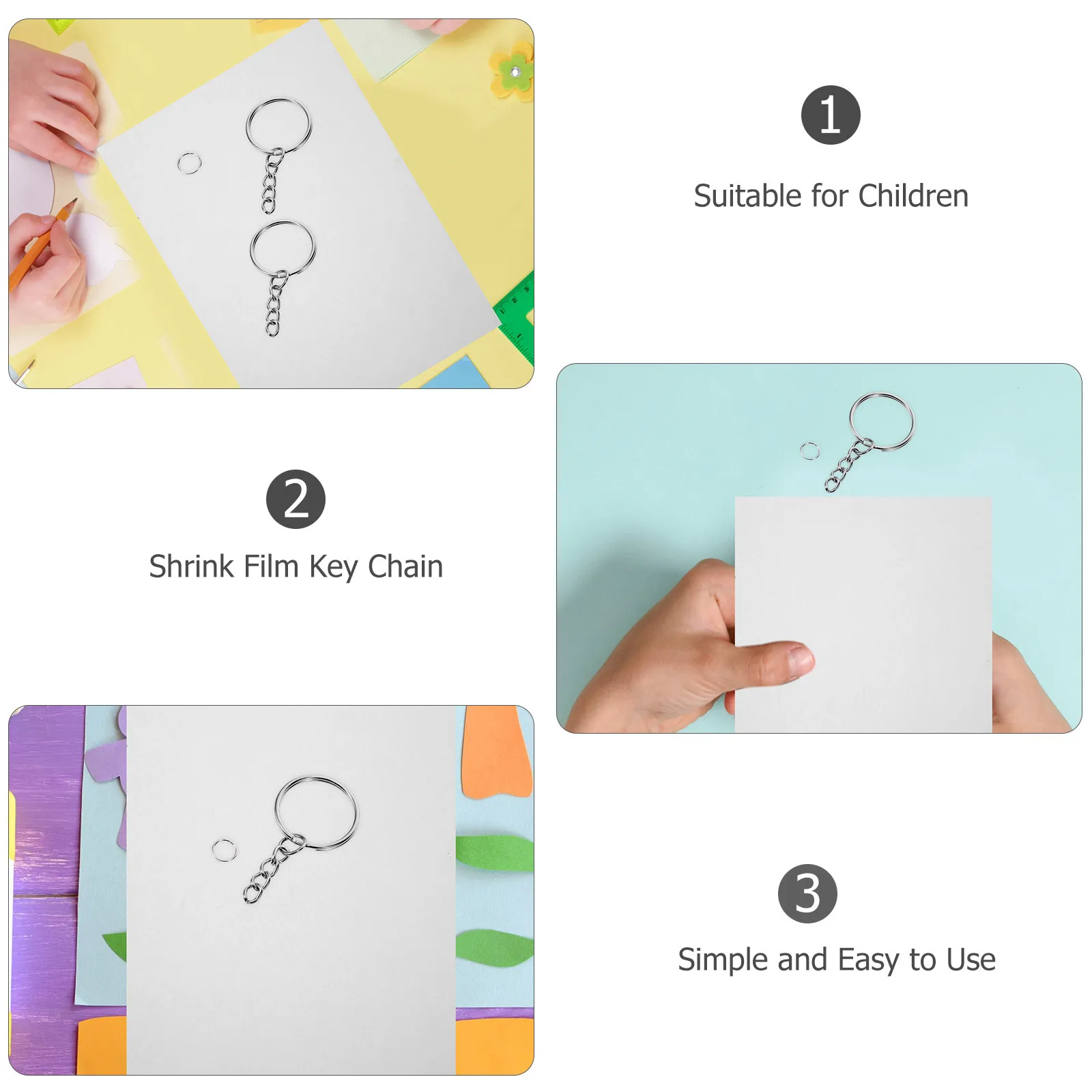 

1Set Keychain Kits for Kids Heat Shrink Plastic Sheets DIY Craft Making Set Creative Art Activity Supplies for Children