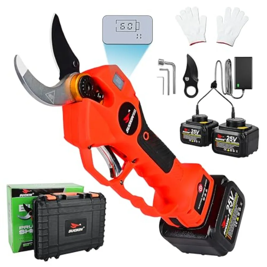 

25V Electric Pruning Shears Suoxin 1.6" Cutting diameter Brushless Cordless Tree Pruner with LCD Display 2×4.0Ah Batteries SK5