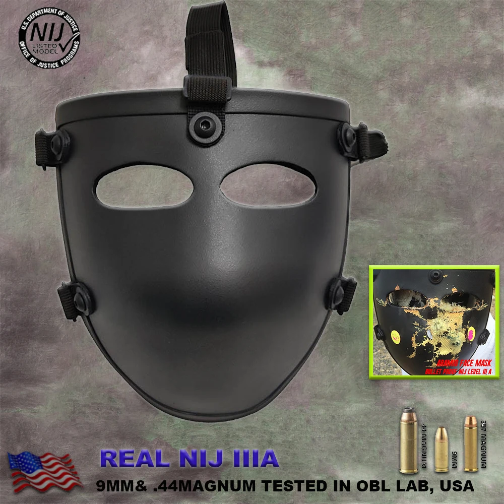 

Genuine ISO Lightweight Black Facial Bulletproof Mask Half Face Ballistic Mask For Police NIJ IIIA 3a Aramid Code Mask Visor