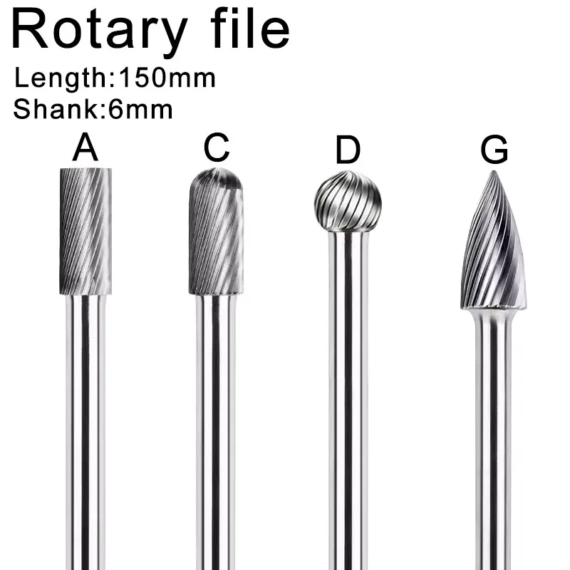 1Pcs Rotary Burr 1/4 Inch 6mm Shank 150mm Long Carbide Cutter Rotary Files CNC Engraving Bit For Dremel