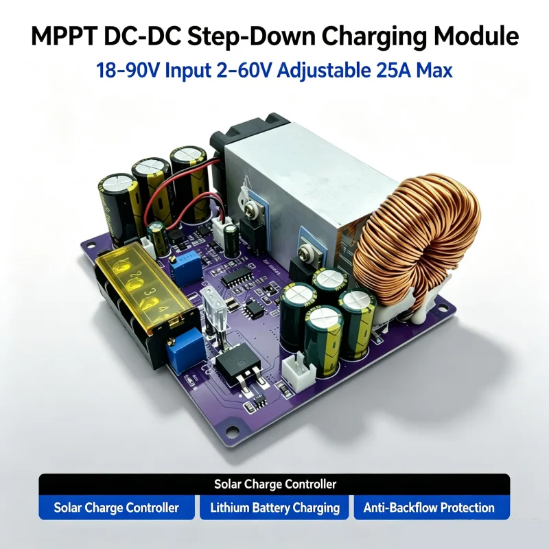 1pcs/lot MPPT solar charging DC voltage reduction and stabilization adjustable power module, lithium battery, battery 12-48V/25A