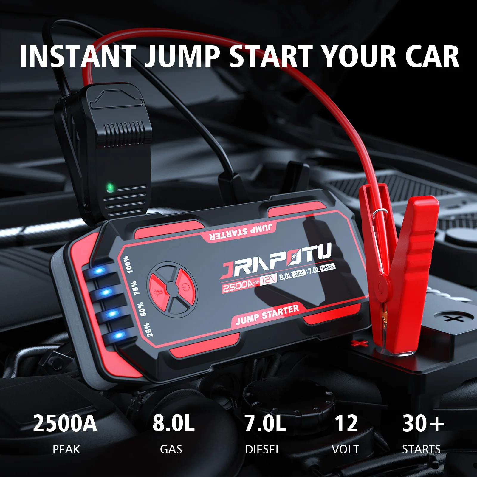 Jump Starter Car Jump Starter Auto Battery Booster Pack 4000A Peak 12V with USB Quick Charge 3.0,Lithium Jump Box with LED Light