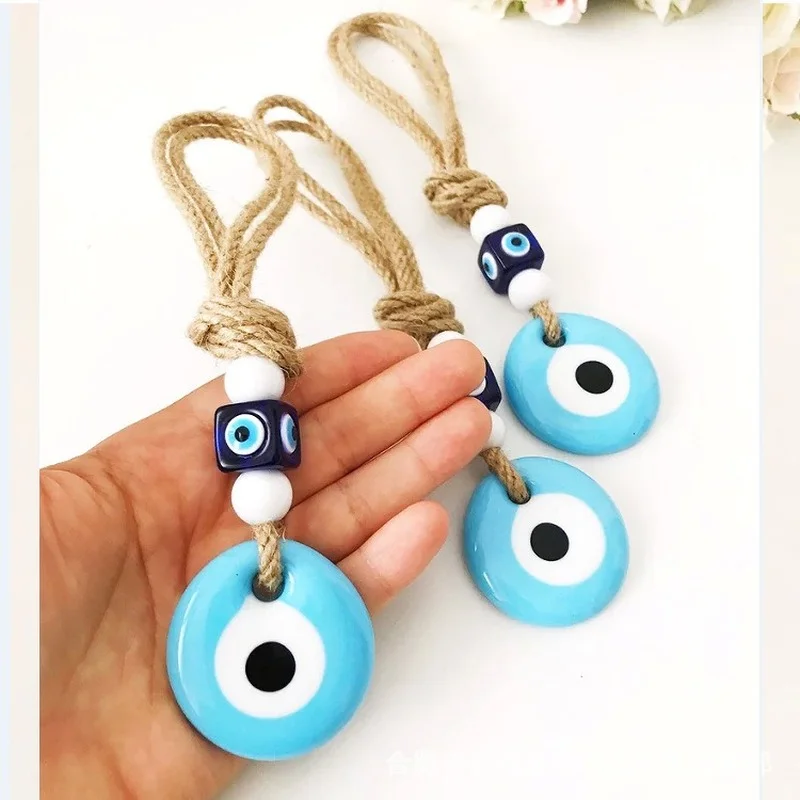 Lucky Eye Glass Blue Turkish Evil Eye Pendant Wall Hanging Multi Color Bead Handmade Decoration for Home Living Room Car