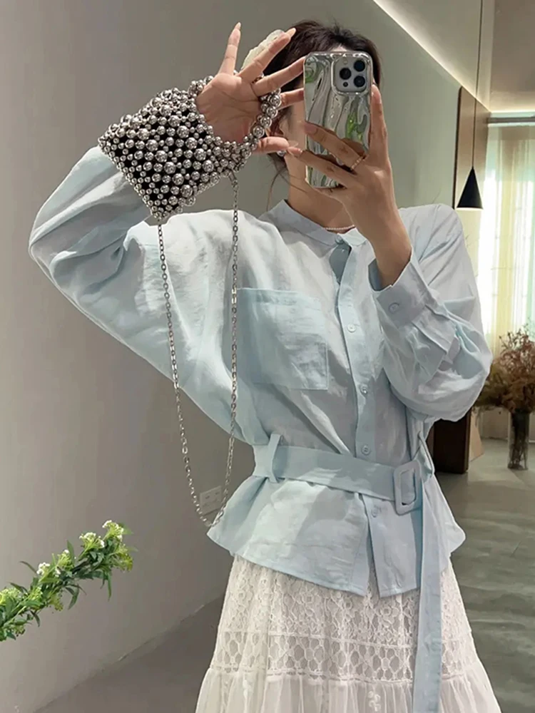 

Весна 2025: Женская модная свободная повседневная блузка с поясом в корейском стиле, для офиса, с коротким рукавом и круглым вырезом, создающая эффектный образ