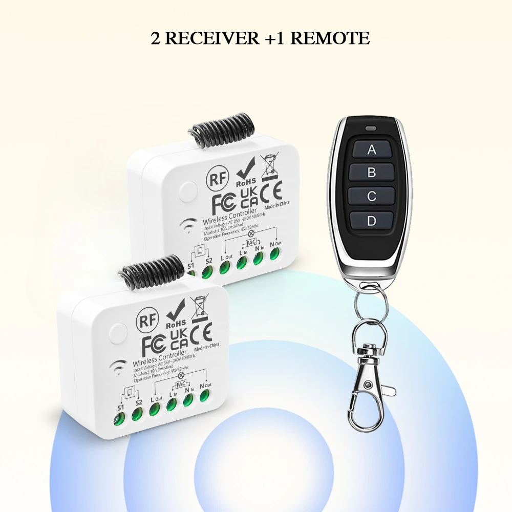 433Mhz Drahtloser Intelligenter Lichtschalter Fernbedienung AC 110V 220V 230V 240V 10A 3000W Mini-Relais-Empfänger 2-Wege für Lampen, Licht, LED