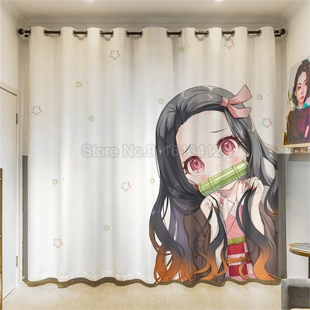 Blackout Curtains Anime Demon Slayer Curtain Bedroom Living Room Japan Cartoon Manga W110xH85 Inch Custom Window Drapes