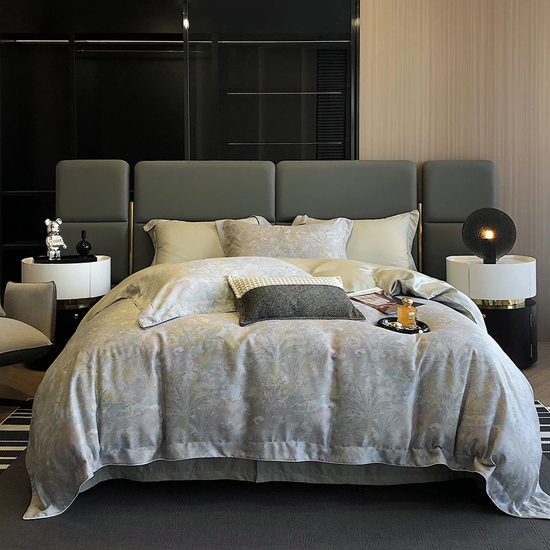 

Factory Wholesale New Style 60s Silk Printing Series Four-piece Set Bedding Set Satin Luxury Bedding