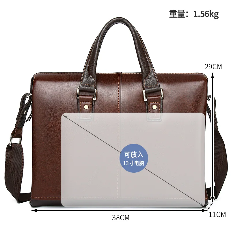 الرجال حقيقية حقيبة ساعي حقيبة يد جلدية كمبيوتر محمول 15 بوصة سعة كبيرة الطبقة العليا جلد البقر حقيبة الرجال الراقية حقيبة أعمال #5