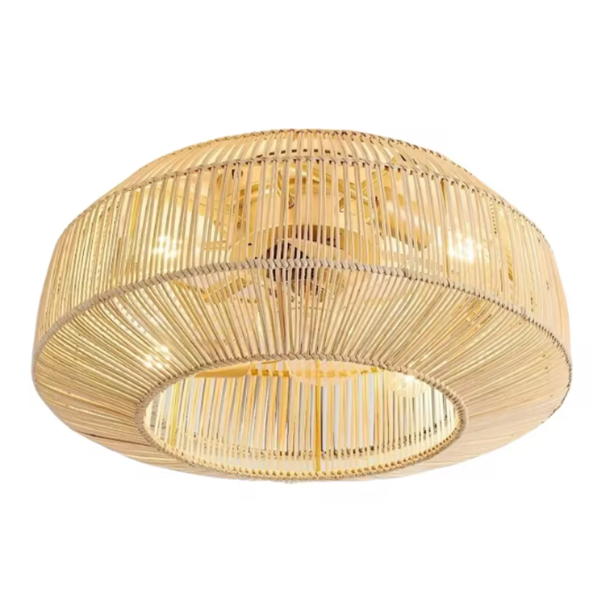 Boho Rattan Deckenventilator mit Beleuchtung, Fernbedienung, Reversibler DC-Ventilator, Schlafzimmer-Ventilator, Landhaus-Deckenventilator für Innenbeleuchtung