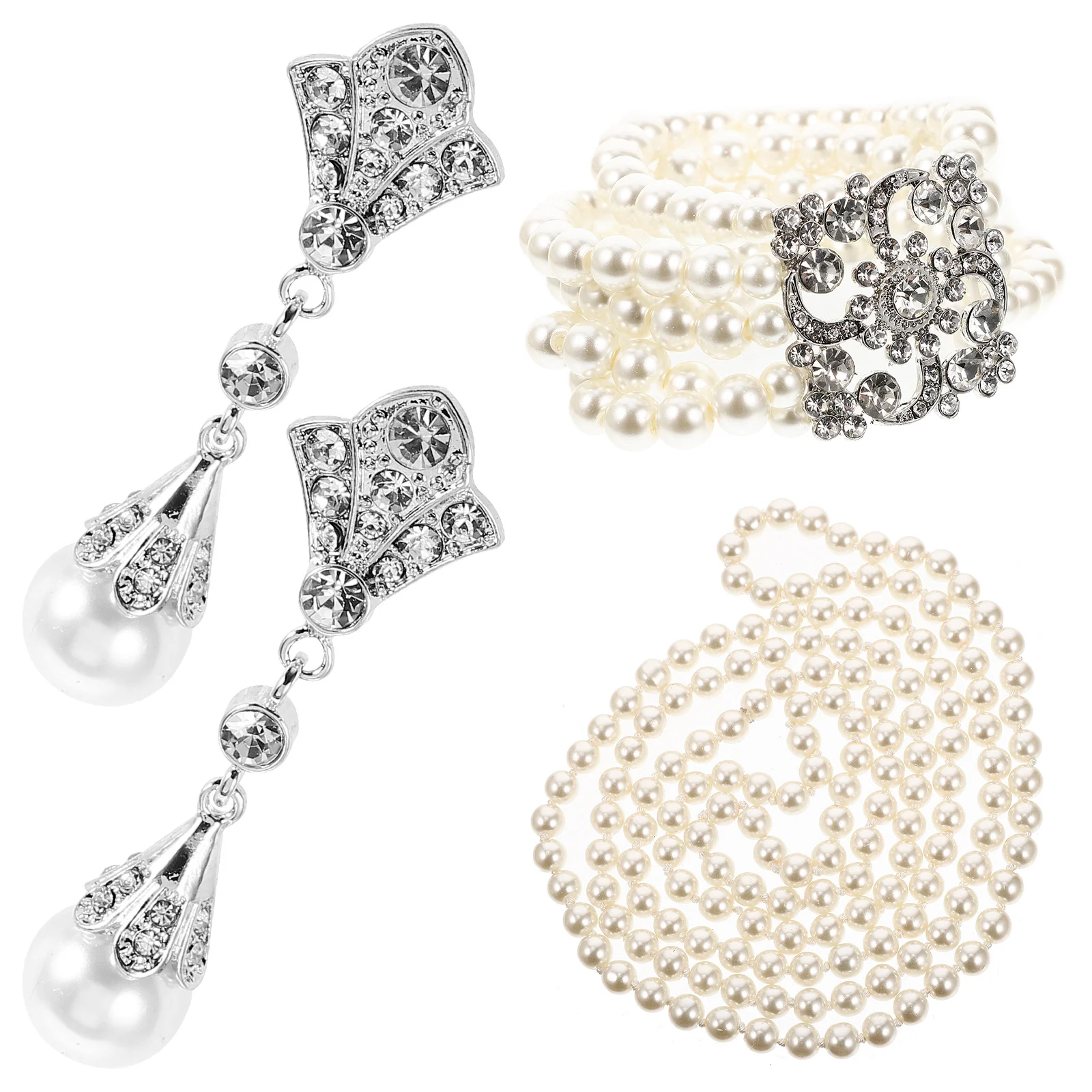 

1Set Elegant Pearl Necklace Earring Bracelet Set Faux Pearl Jewelry for Women Formal Wedding Party Anniversary Date Accessories