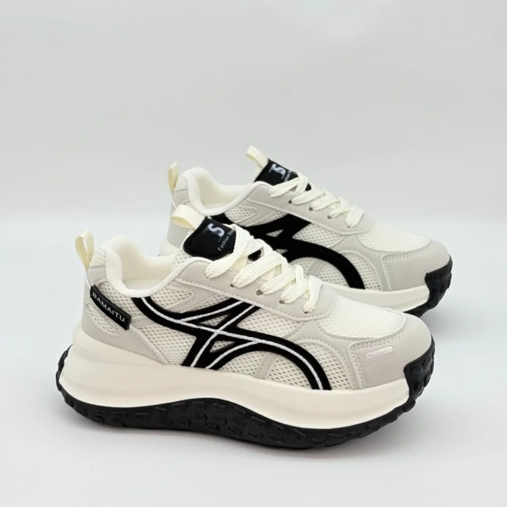 Breathable Mesh Women's Dad Sneakers Retro Striped Platform Non-slip Walking Trainers
