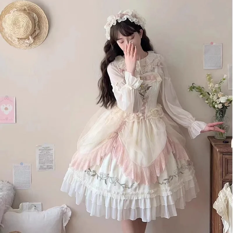 Lolita Original Design Dress Summer Exquisite Embroidered Sling Dress Jsk Princess Dress Lolita Girls Tea Party Dress Shirt Set