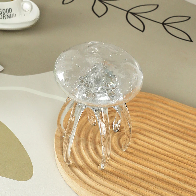 Transparent Glass Jellyfish Ornament Artificial Animal Sculpture Marine Organism Decorative Figurines Home Decoration