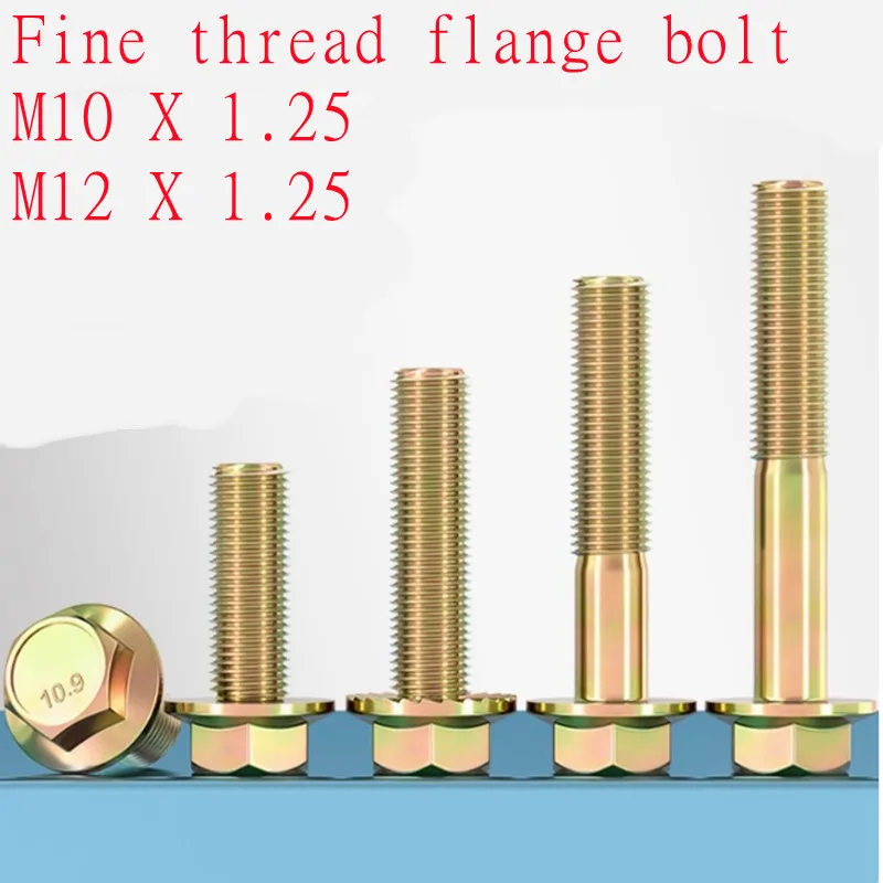 

2PCS M10*1.25 M12*1.25 Fine thread flange hex bolt steel with zinc hex head screw