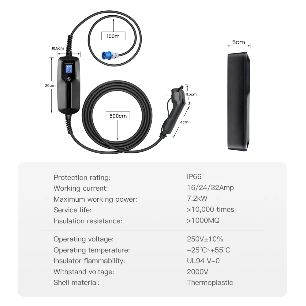 Morec 7KW Portable EV Charger Type 1 32A Electric Vehicle Charging Box Mode 2 Charging Cable For Electric Car CEE Plug EVSE