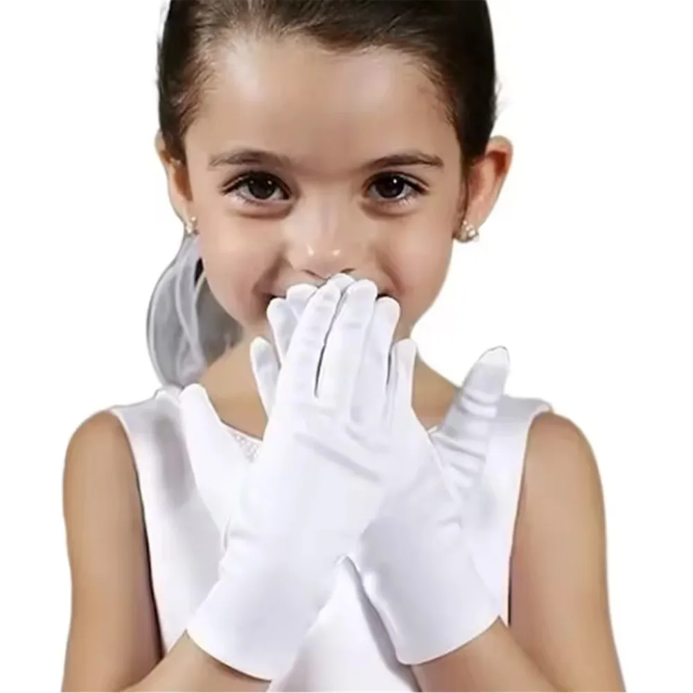

Children's Gloves White Short Satin Texture Children's Dance Stage Accessories Wedding Flower Gloves Wedding Accessories