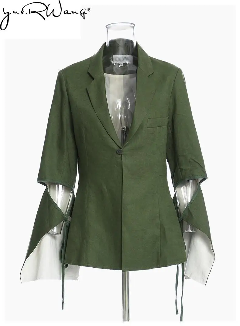 yuerwang Women Blazer Green Color Asymmetrical Color Matching Women Blazers And Jackets Irregular Plus Size Suit Coats 2022 New