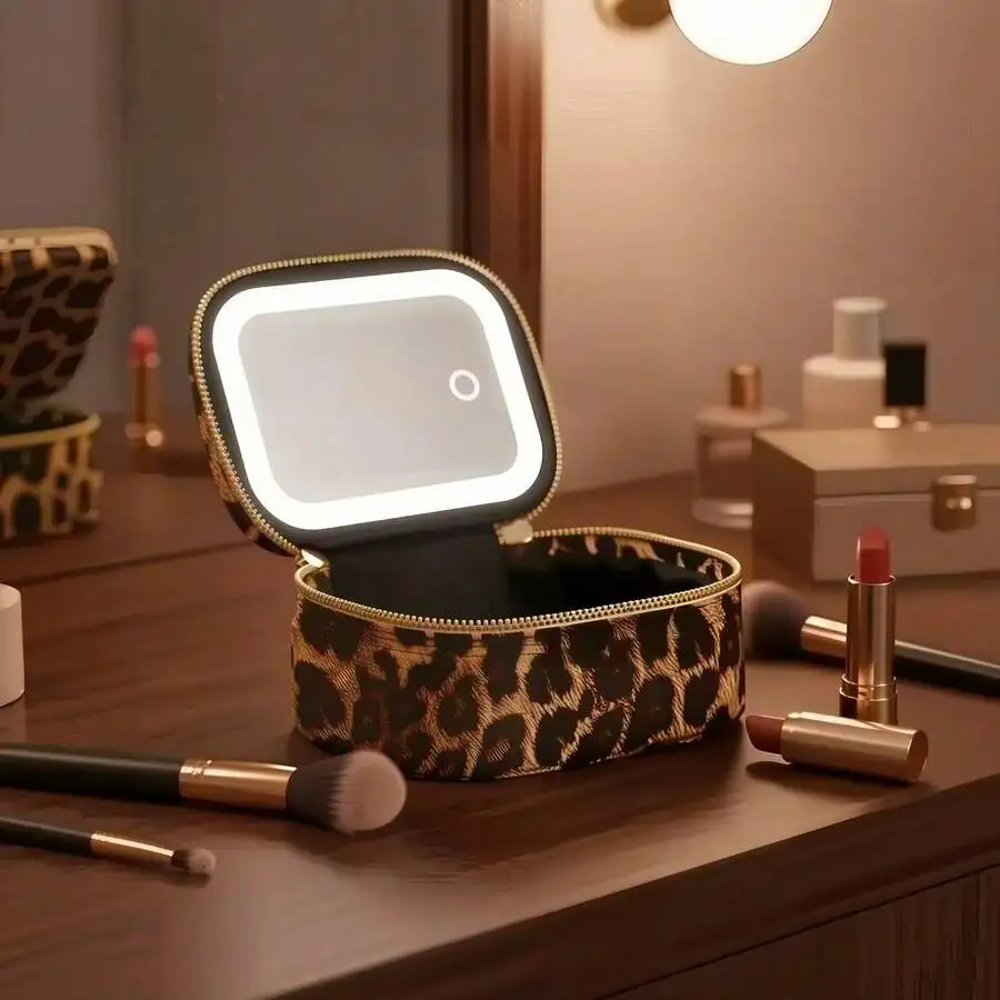 Mini Makeup Bag With LED Mirror: A Small Travel Makeup Bag With 3 Adjustable Light Modes, Convenient For Women To Carry. Made Of