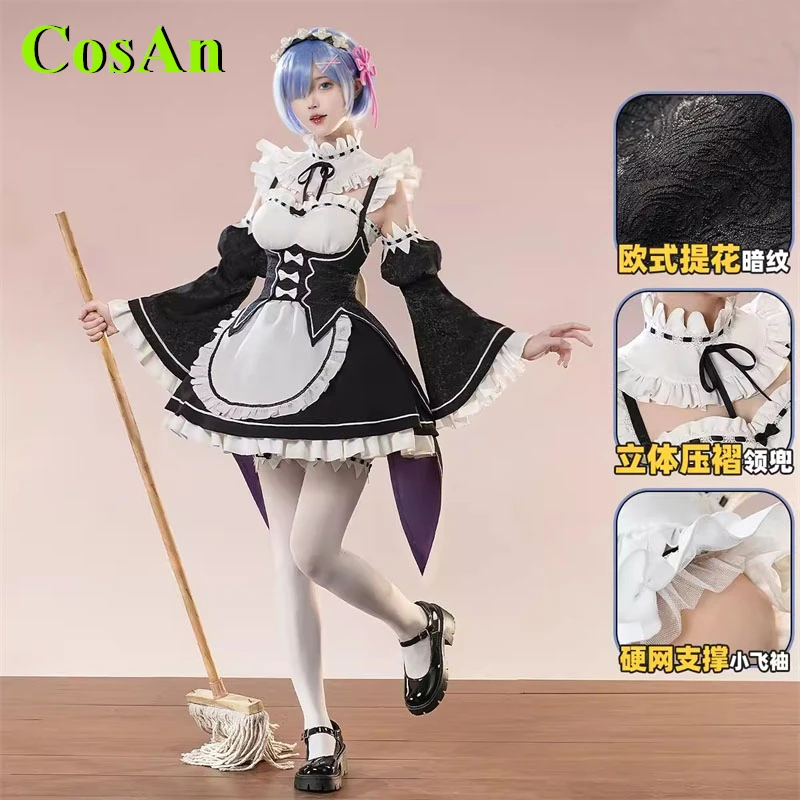 CosAn Re:Life In A Different World From Zero Rem Cosplay Costume Maid Outfit Dress Lolita Party Role Play Clothing Anime