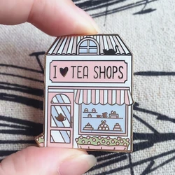 Dainty Mini Tea Shop Hard Enamel Pin Fashion Beautiful Dessert Shop Golden Brooch Jewelry Teashop Gift Caffeine Addict Best Gift