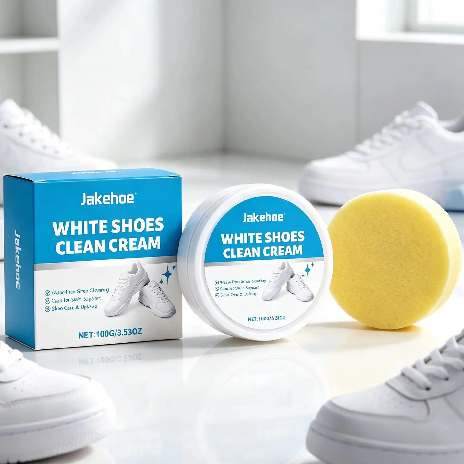 Jakehoe White Shoe Cleaning Cream Yellow Stain Remover No-Wash Quick Dry Matte Multi-purpose Leather White Shoe Cleaner Paste