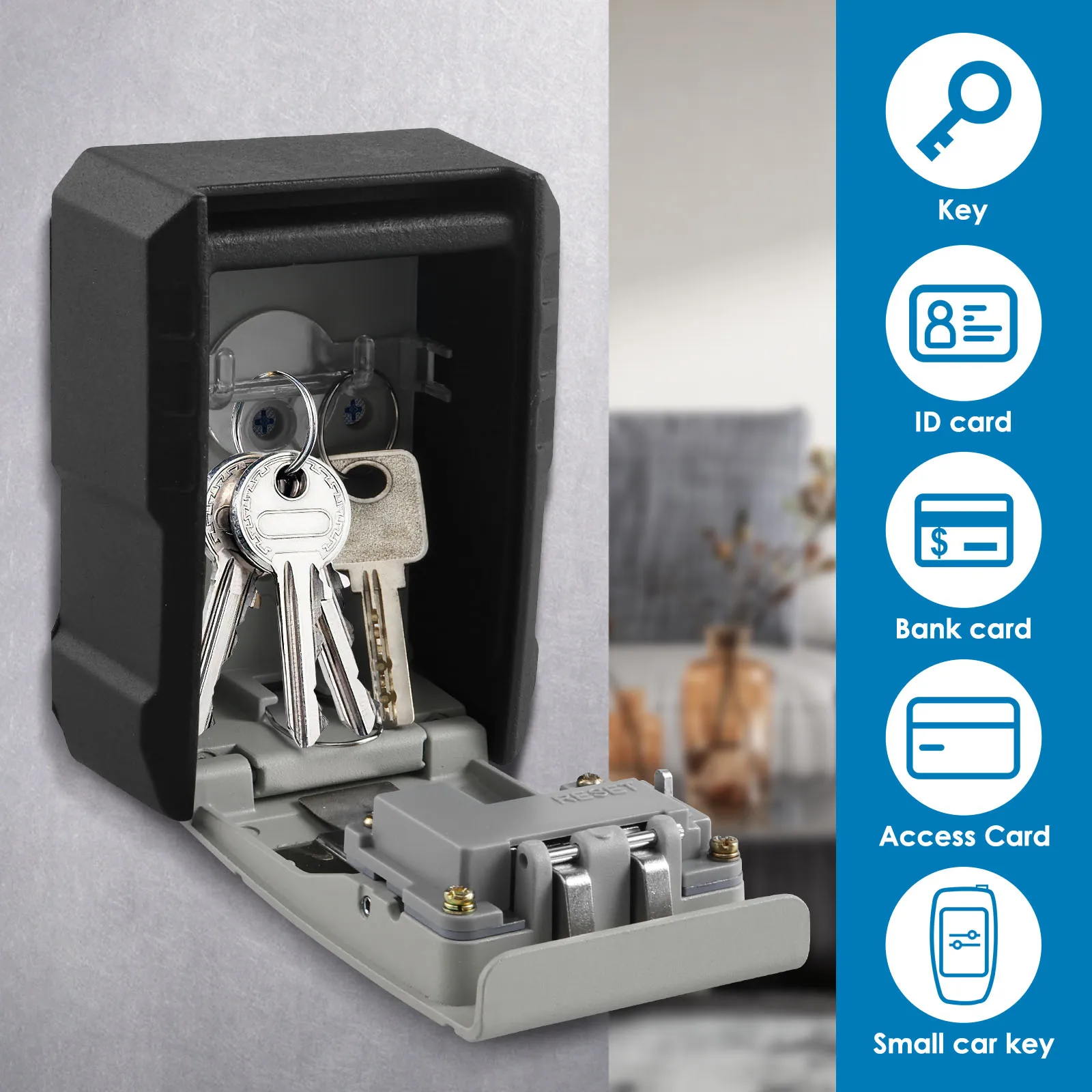 Key Safe Box Wall Mounted Key Lock Safe Box 4 Digit Combination Key Box Resettable Code Key Security Box Key Safe Storage Box
