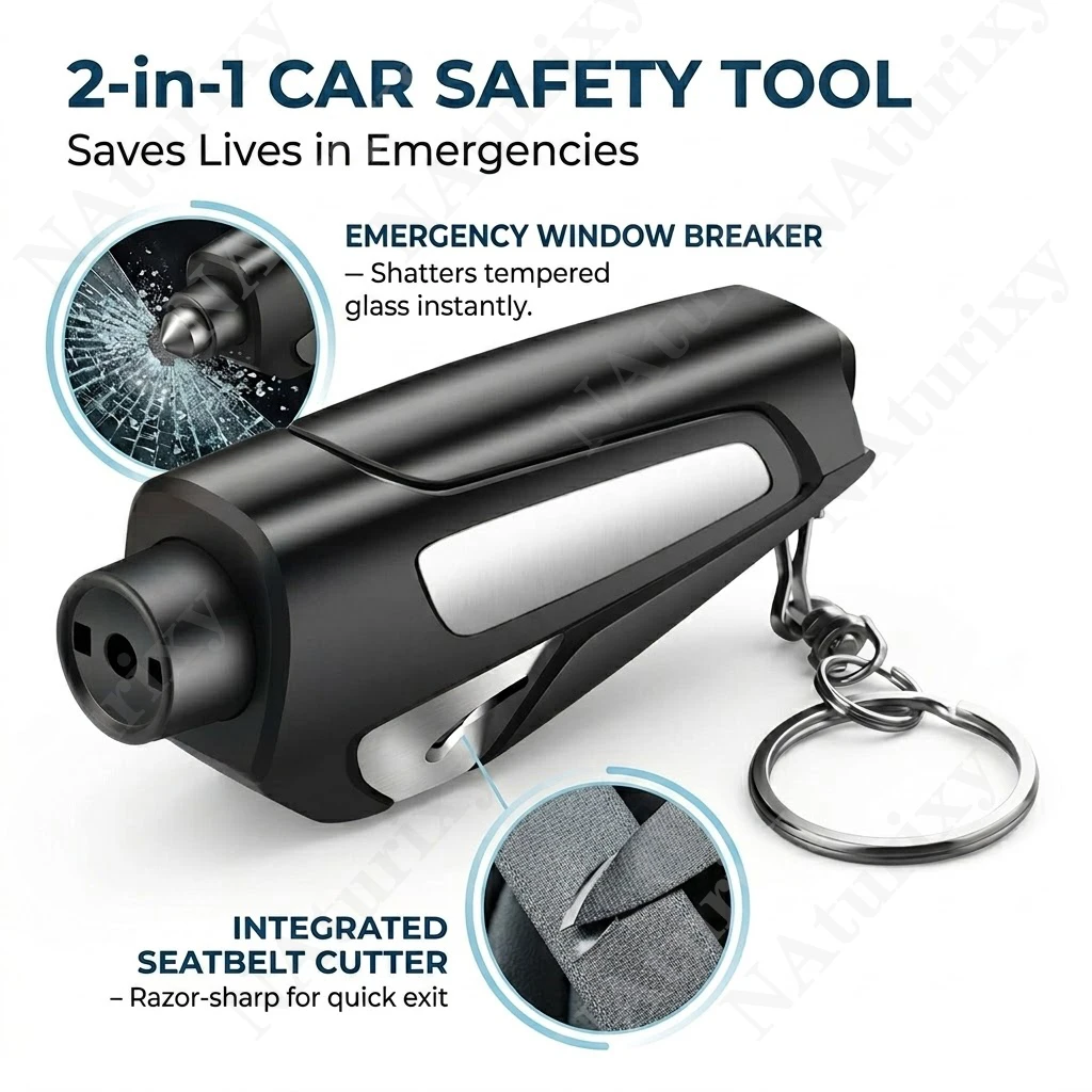 Car Keychain with Emergency Hammer Mutifunction Anto Windows Glass Breaker Safety Belt Cutter Self Rescue Tool
