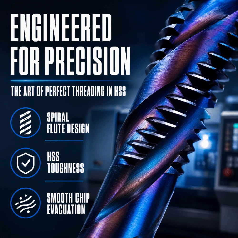 6pcs High Speed Steel Screw Thread Tap Titanium Coated Blue Coated Tapping Drill Bit Spiral Flute