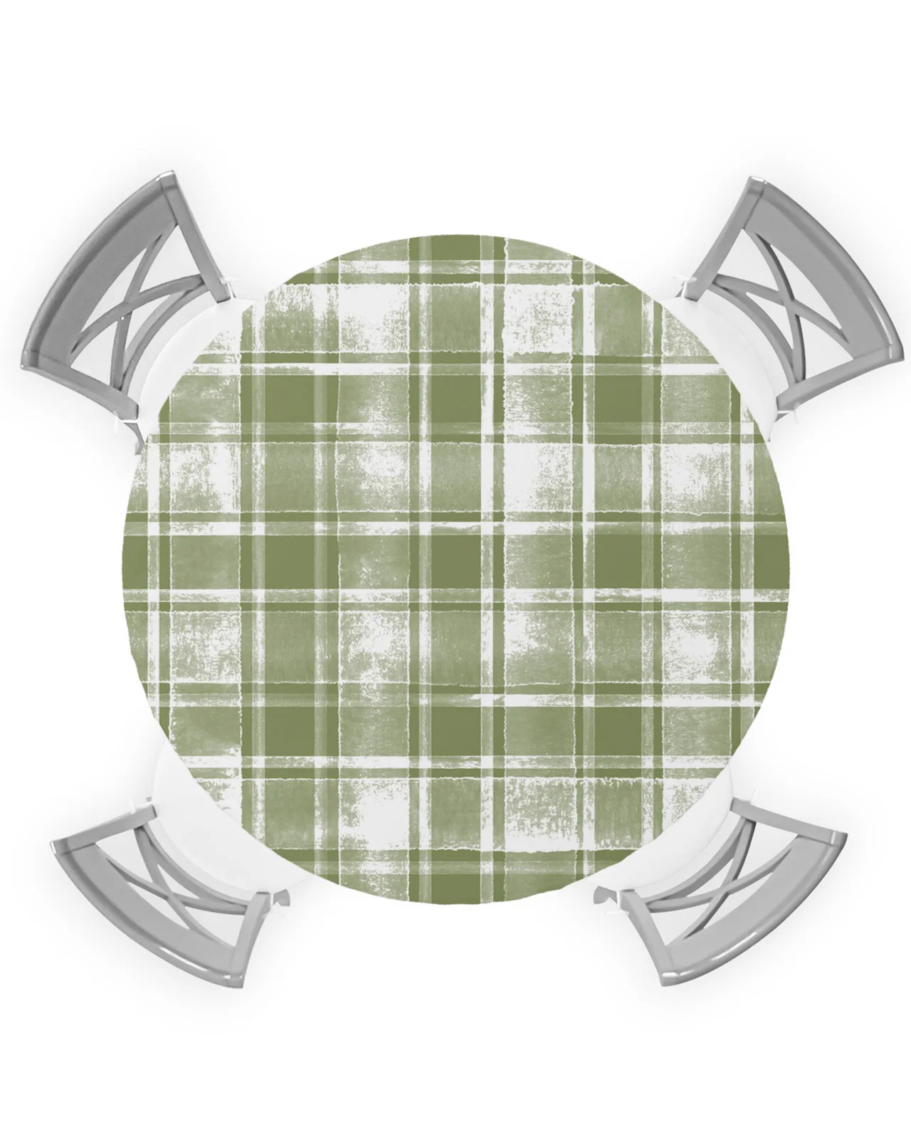 Sage Green Watercolor Mottled Checkered Plaid Round Tablecloth Elastic Table Cover Waterproof Dining Table Decoration Accessorie