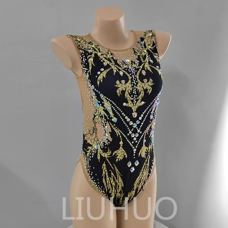 LIUHUO Handmade Synchronized Swimming Suits Professional Customized Swimming Team Performance Suit Black