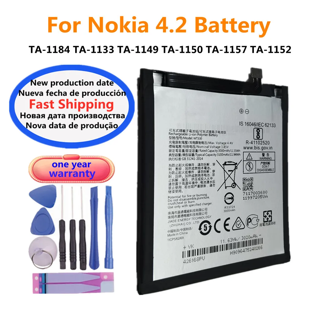 

WT330 3100mAh Replacement Battery For Nokia 4.2 TA-1184 TA-1133 TA-1149 TA-1150 TA-1157 Phone Battery Bateria + Repair Tools kit