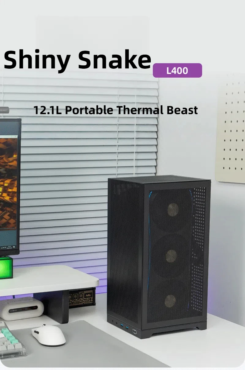 Caja ITX ShinySnake L400 Mesh: GPU de 12,1 L, 350 mm, fuente de