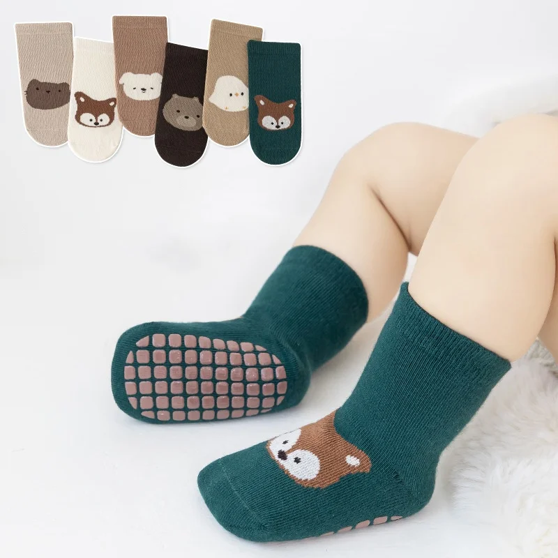 Newborn Boy Girl Cotton Anti-Slip Floor Socks Spring Autumn Korean Cute Cartoon Toddler Socks Children Rubber Soles Sports Sock