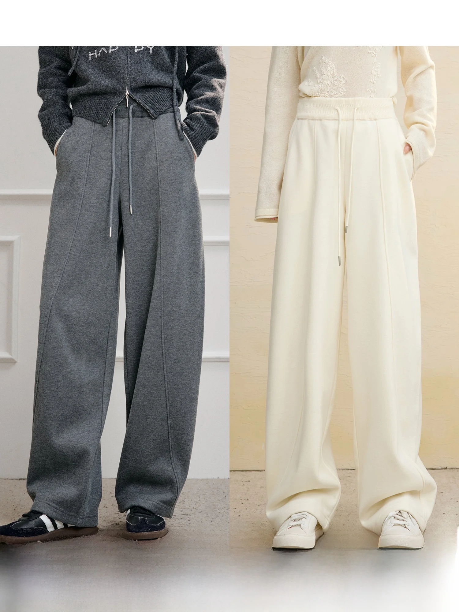 

High Waist Wide Leg Woolen Pants Women's Casual Trousers Thi Fce Inner Upade Glutinous Rice Noodle Pants Spring Sle