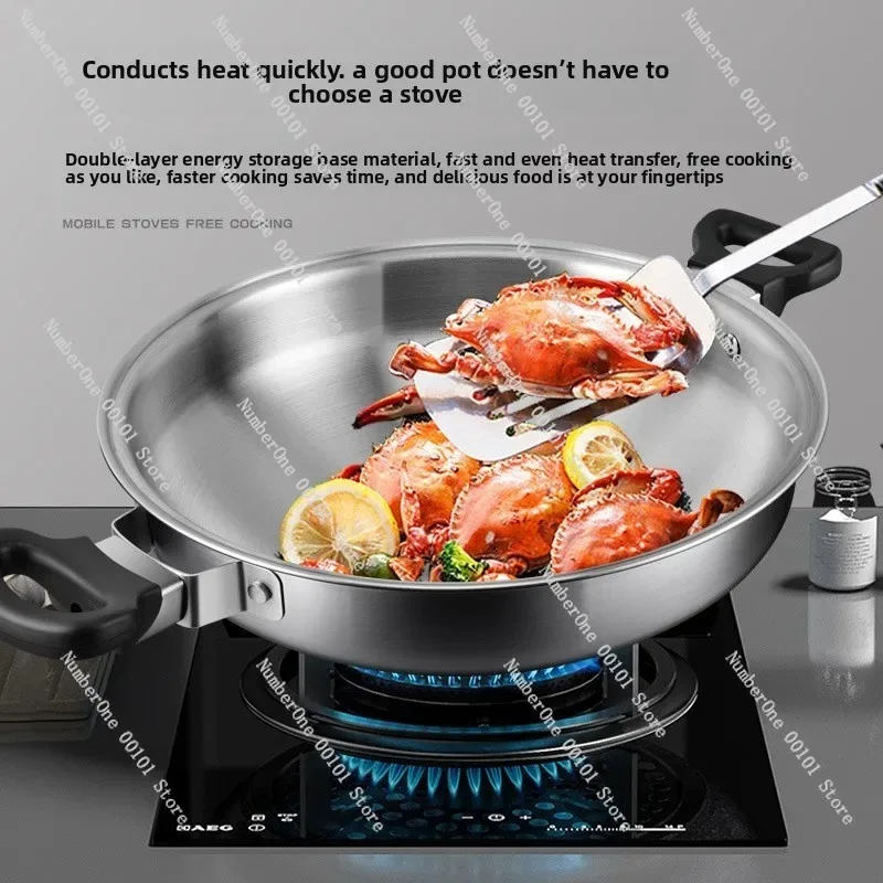 304 Stainless Steel Waterless Cooking Hot Pot, Healthy Non Toxic Wok for Induction Gas Stove Household Chinese Wok