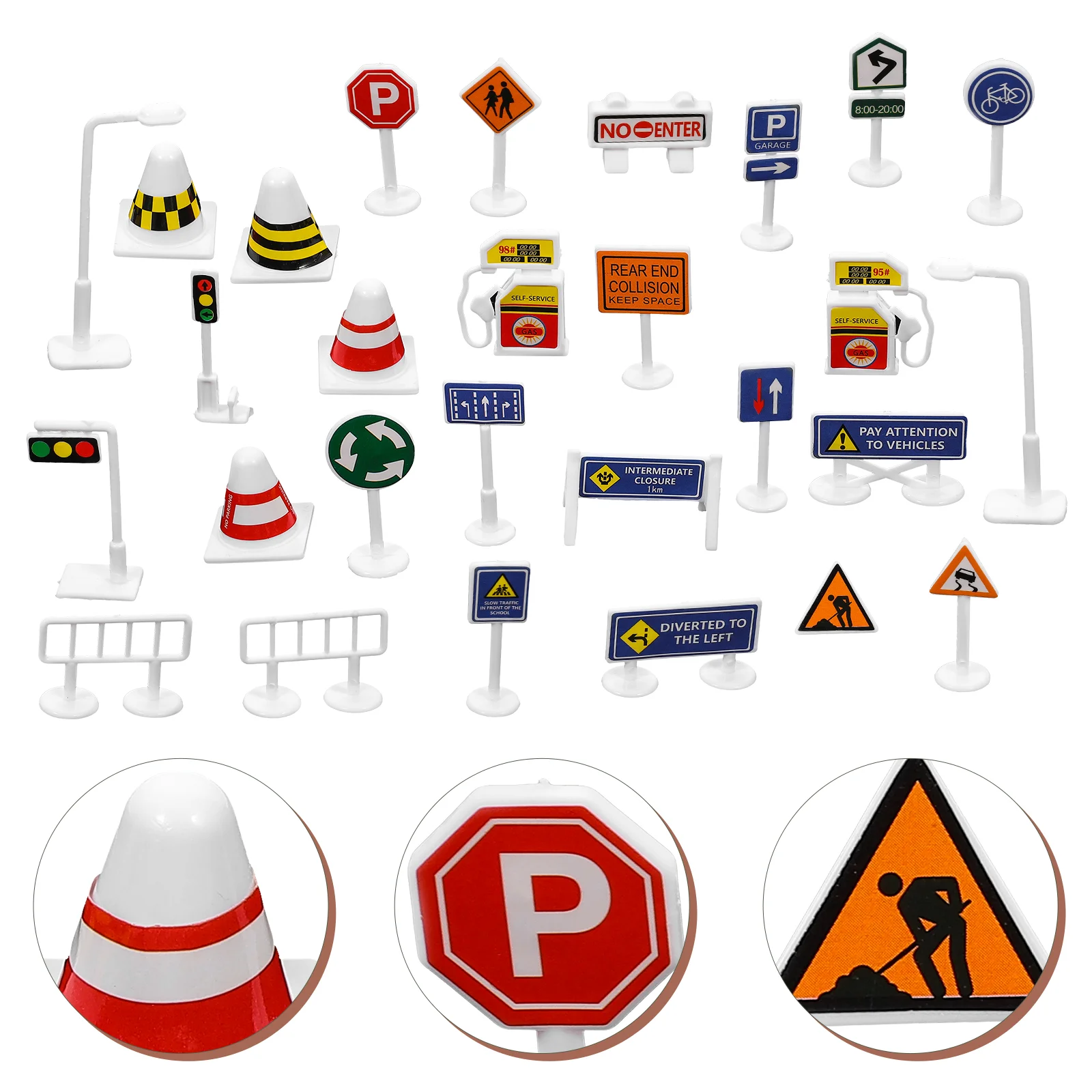 28 Pcs Children's Traffic Signs Street Toy Kids Road Toys Mini Cones Plastic Models