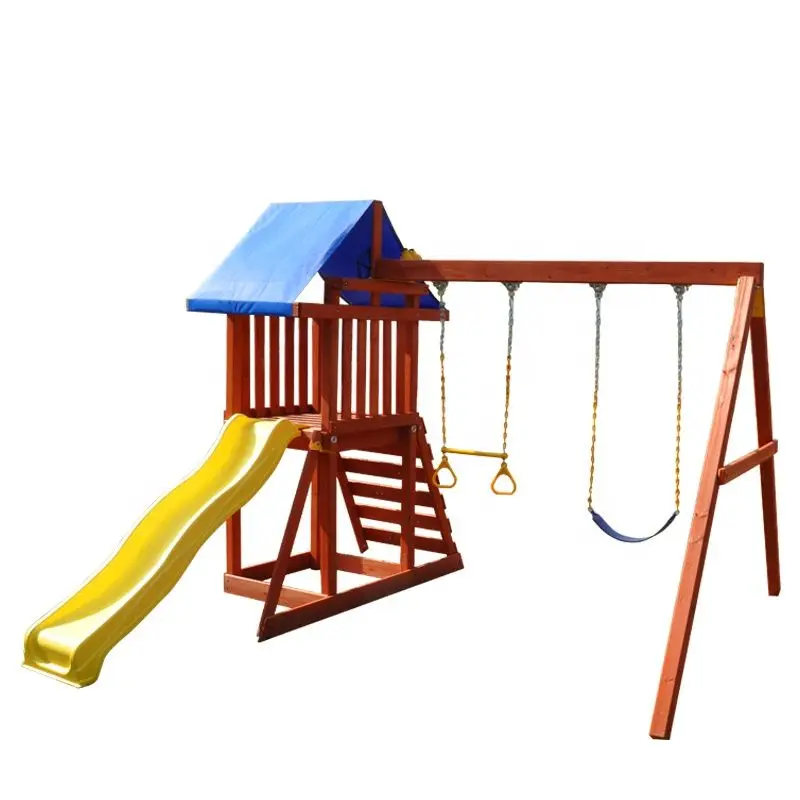 hot sale home use wooden toddler outdoor toys playground equipment wood children play set playhouse with slide