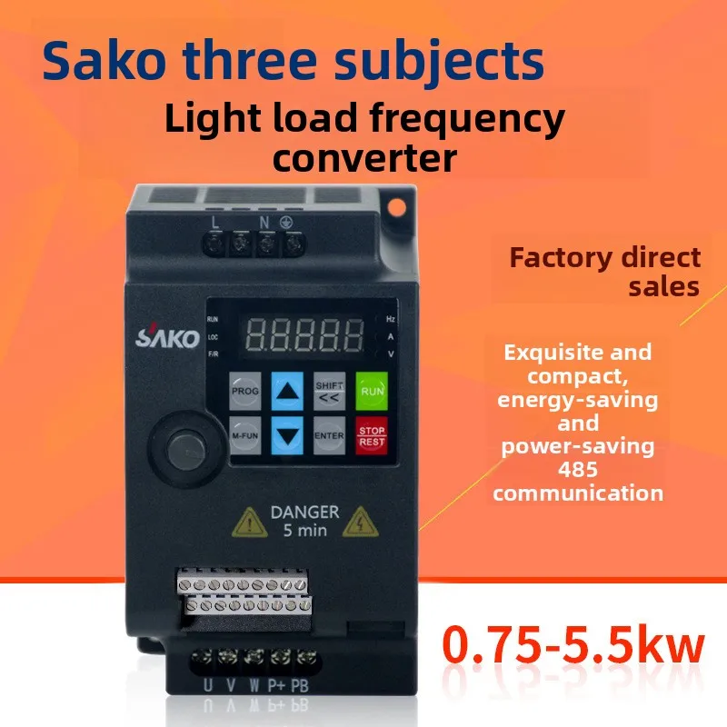 0.75/1.5/2.2/4/5.5 KW single-phase 220V three-phase 380V light load small motor frequency converter