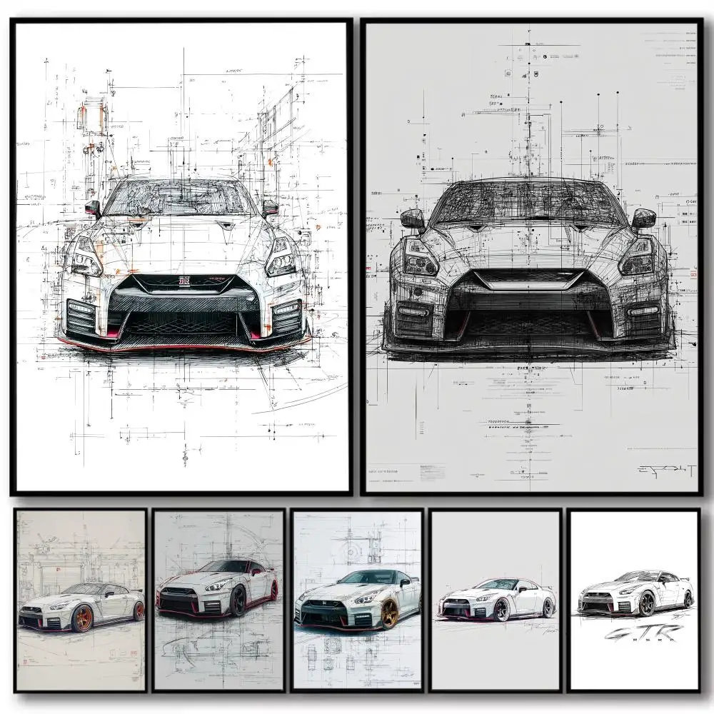 Nissan GTR-R35  Painting Calligraphy Cotton Canvas Wall Art Poster High Quality Decor Painting for Living Room Home Decor