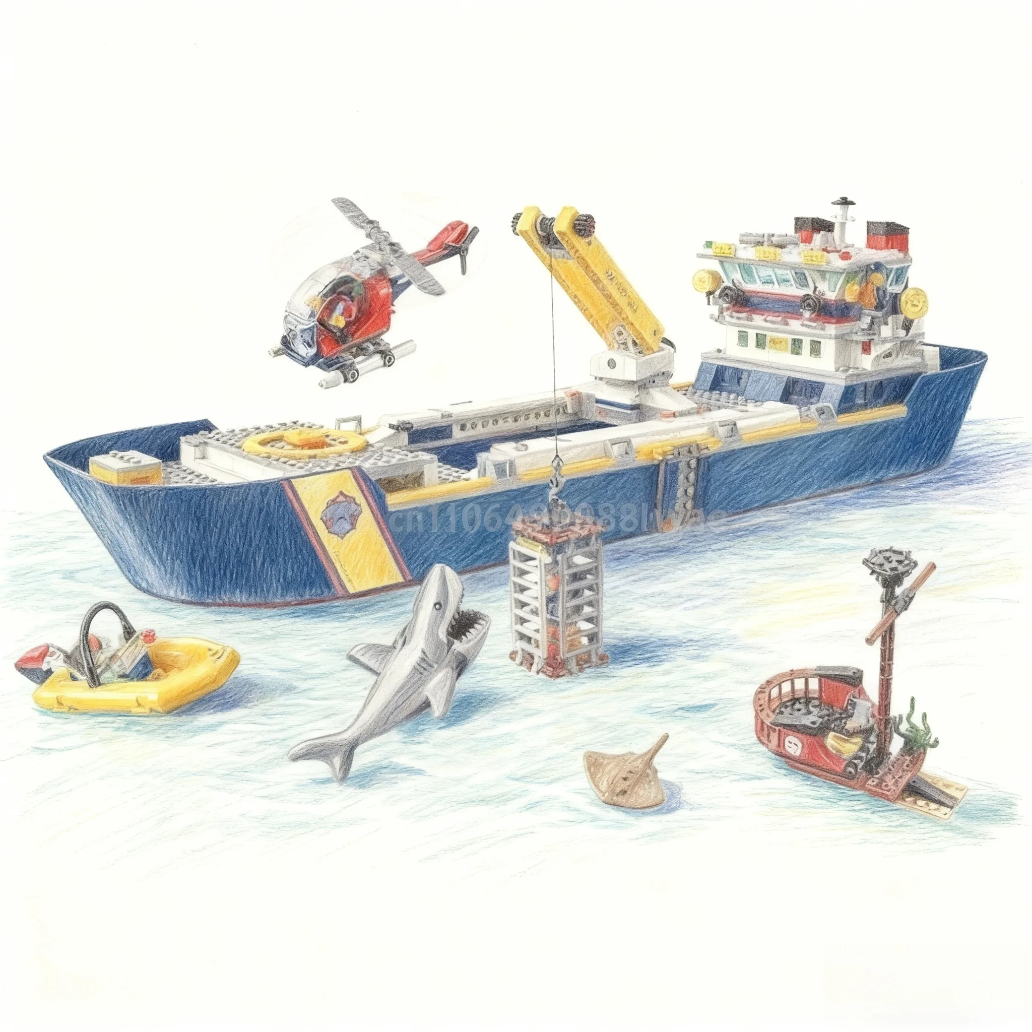 

745 штук, модель строительного блока корабля для исследования океана, серия города, детские игрушки-украшения, рождественские подарки