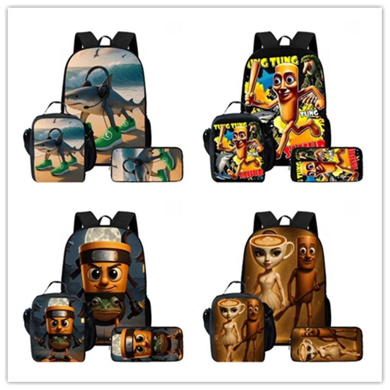 حقيبة ظهر مدرسية للأطفال من كارتون برين روت مع حقائب غداء وحقائب أقلام رصاص للأطفال خفيفة الوزن #1